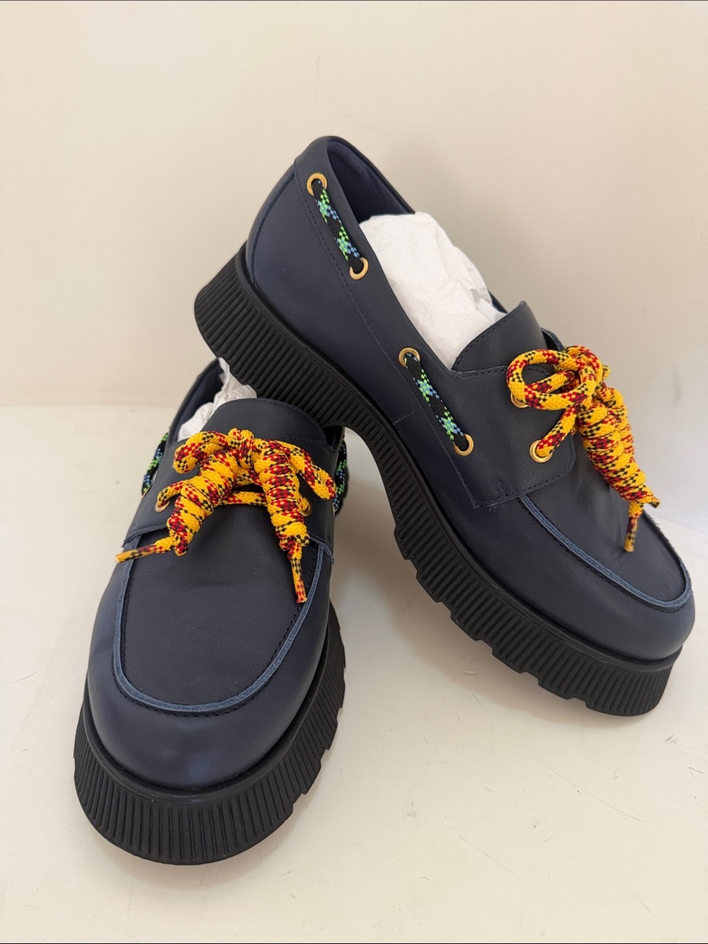 Charlotte Stone Women’s Navy Platform Cybil Lace-Up Boat Shoes